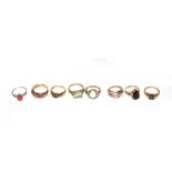 A miscellaneous collection of 9 carat gold gem set rings