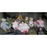 Eight small bisque dolls 18cm to 23cm and two cloth dolls (10)