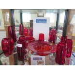 A Whitefriars style bark effect fruit bowl, in red glass, 20 cm diameter, a Whitefriars red glass