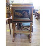 A French kingwood crossbanded lady's secretaire, the marble inset and brass galleried top over a