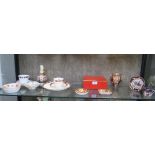 A Victorian imari colours coffee can and saucer, an Ironstone China vase, and various Royal Crown