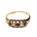 A diamond and ruby five stone ring set in 18 carat gold