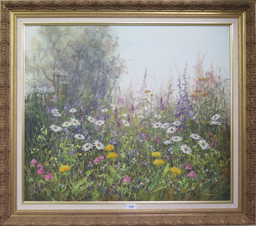 Gottwald Heinen (b1938) Alpine Flowers oil on canvas signed 59 x 69 cm Ex. W. Cutler Galleries,