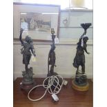 Three late 19th century spelter figures, 'L'Automne' 57 cm high, Crepuscule (Emile Bruchon) 60 cm