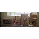Steiff teddy bears: Blond 43, Blond 45, Christmas Bear and Father Christmas Bear with Pony Sledge,