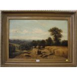 19th Century British School Harvesting a corn field oil on canvas 50 x 75 cm