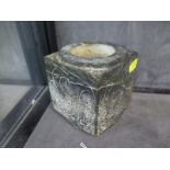 A Chinese soapstone gong, of square form with cylindrical centre, 10.5 cm high