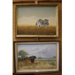 Dieuwie Holthuysen Elephant - Mana Pools, Zimbabwe oil on board signed and dated 1982 and an oil