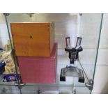 An Opax stereo microscope, 15x 30xw 45x, and a box of slides