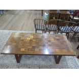 A rosewood parquetry rectangular coffee table by France & Son, labelled, 160 x 80 cm, 50 cm high