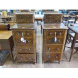 A pair of mid Victorian burr walnut bedside cabinets, formerly from a dressing table, each with