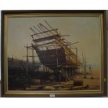 J.R. Bartlett Constructing a dhow oil on canvas signed and dated 1980 60 x 75 cm