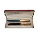Two Parker 51 fountain pens, 12 ct rolled gold, in a single case