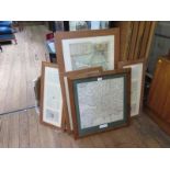 Seven various framed maps, two framed race programmes for Gatwick Racecourse (January 1915) and