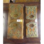 Two Victorian burr walnut and brass adustable book slides, with folding ends, 37 cm wide and 33 cm