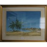 R. Constable Gulf coastal scene gouache signed and dated July 21st 1983 38 x 54 cm