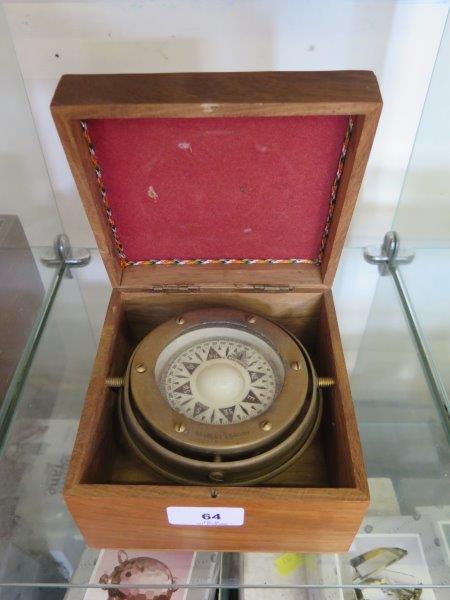 A C. Plath Hamburg ship's compass, in a Stanley of London gimbal and teak case, 15 cm square