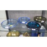 A Whitefriars air bubble bowl, in kingfisher blue, 20 cm diameter, with original labels, another