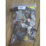 A small bag of British and world coins