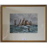 A.J. Scott Shipping of the coast in choppy waters watercolour signed 22cm x 31cm