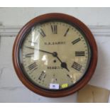 A Victorian mahogany circular wall clock, the white painted dial inscribed H.A. Barrs Reading,