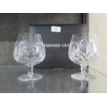 A pair of Waterford Crystal brandy goblets, 13 cm high, in a fitted case