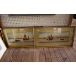 Garman Morris 'Waiting for the Tide' and 'Boats Going Out' watercolours signed and inscribed 19 x 53