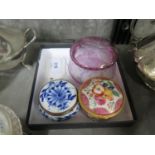 A Royal Worcester Connoisseur Collection pill box together with another unmarked with blue floral