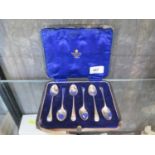 A cased set of six silver coffee spoons