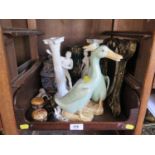 A pair of modern Chinese celadon figures of geese, 24 cm high, a pair of Franklin Mint Romeo and