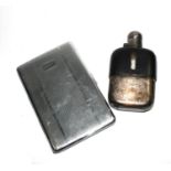 A small spirit flask and a chrome cigarette case