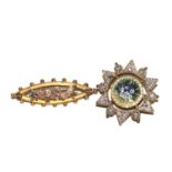 A micro mosaic twelve pointed star brooch together with a 9 carat gold bar brooch