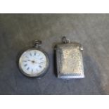 A silver Vesta case and a ladies Continental silver fob watch (2)
