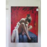 Late 20th Century A seated ballerina Acrylic on canvas unsigned 80 x 60 cm (unframed)