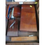 Various drawing instruments, cased and another locked mahogany case