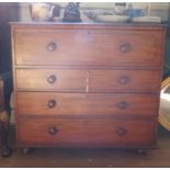 A Regency mahogany secretaire chest, the top later inset with leatherette, over an ebony strung