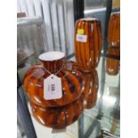 A Whitefriars Studio Range squat vase, designed by Peter Wheeler, with orange stripe design, 10.5 cm
