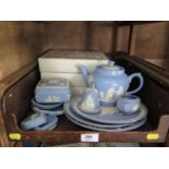 Three boxed Wedgwood Christmas Plates, and other jasperwares including a teapot