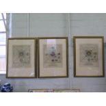 Three architectural engraved book plates, depicting ceiling designs, with text in French and German,
