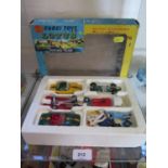 Corgi Gift Set 37 Lotus Racing Team in original box, very minor fritting, green Elan windscreen