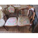 An Edwardian inlaid corner chair, on square cabriole legs, and another inlaid occasional chair (2)