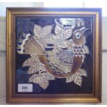 A pair of Maw & Co tubeline hand decorated tiles depicting exotic birds circa 1970s, 20 cm square
