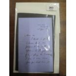 A handwritten and signed letter by W.S. Gilbert on folded blue paper addressed from 8 Essex