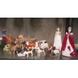 Beswick farm figures, including ram, donkeys, hunting hounds, dogs, pheasant, Royal Doulton figure