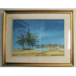 R. Constable Gulf coastal scene gouache signed and dated July 21st 1983 38 x 54 cm