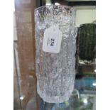 A Whitefriars glass bark effect cylindrical vase, in flint, 22.5 cm high