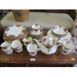 A Royal Albert Old Country Roses pattern part breakfast service, including teapot, tea cups and