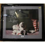 Gene Cernan: an autographed 15.5 x 19.5 inch colour photograph of the Apollo 17 commander