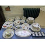 Royal Worcester Evesham pattern table wares, including serving dishes, plates and napkin rings