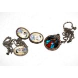 A 1930s T.L.M. (Thomas L. Mott) necklace and earrings with hand painted miniatures decoration, and a